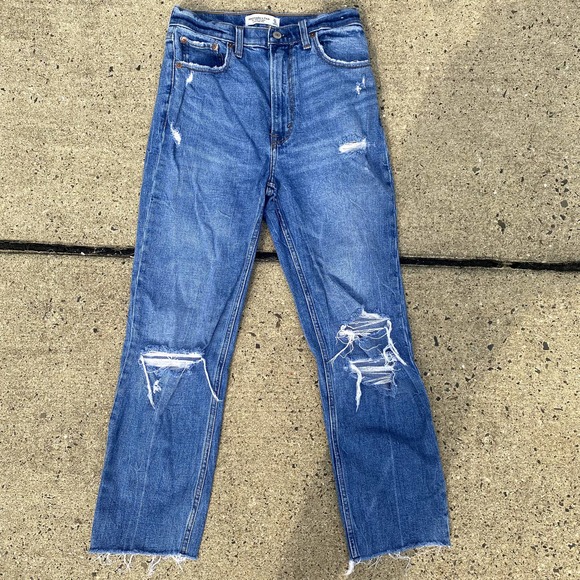 Abercrombie & Fitch Denim - Abercrombie & Fitch The Ankle Straight Ultra High Rise Medium Distressed Jeans